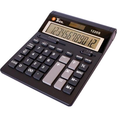 Twen, Taschenrechner, Tischrechner 1220 S Masse: 162 x 212 x 42 mm (B x H x T) Art der Hilfsenergie: Solar-Energie, Bat (Batteriebetrieb) Twen, Taschenrechner, Tischrechner 1220 S Masse: 162 x 212 x 42 mm (B x H x T) Art der Hilfsenergie: Solar-Energie, Bat (Batteriebetrieb)