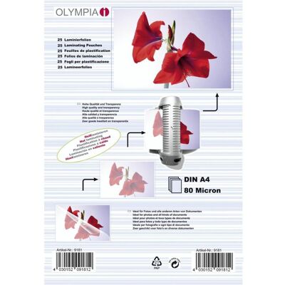 Olympia Laminierfolie, Laminierfolien DIN (A4, 25 Stk., 80 µm) Olympia Laminierfolie, Laminierfolien DIN (A4, 25 Stk., 80 µm)