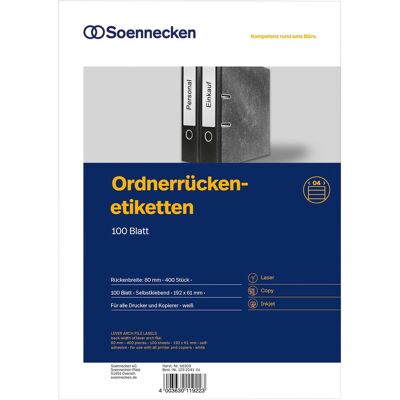 Soennecken, Ordner Zubehör, Ordneretikett 66308 schmal/kurz sk weiss 700 St./Pack. Soennecken, Ordner Zubehör, Ordneretikett 66308 schmal/kurz sk weiss 700 St./Pack.