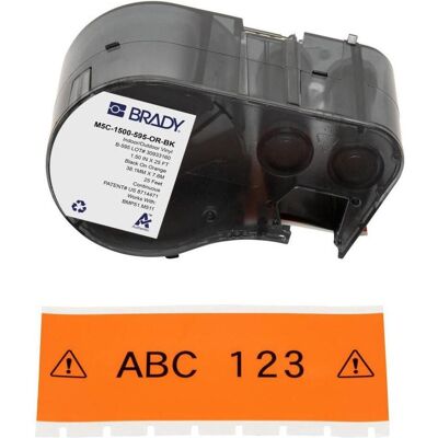 Brady, Etikettenrolle, M5C-1500-595-OR-BK, Vinyl, Schwarz auf Orange, 38.10 mm x 7.62 m, permanent, Endlos Brady, Etikettenrolle, M5C-1500-595-OR-BK, Vinyl, Schwarz auf Orange, 38.10 mm x 7.62 m, permanent, Endlos