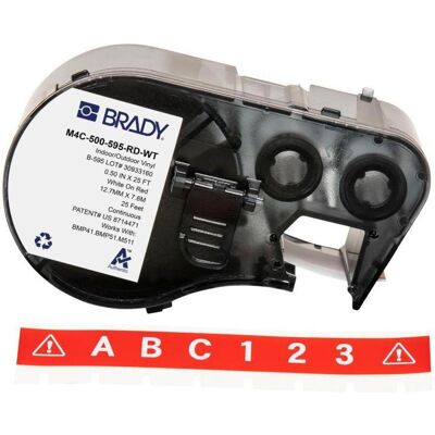 Brady, Etikettenrolle, M4C-500-595-RD-WT, Vinyl, Weiss auf Rot, 12.70 mm x 7.62 m, permanent, Endlos Brady, Etikettenrolle, M4C-500-595-RD-WT, Vinyl, Weiss auf Rot, 12.70 mm x 7.62 m, permanent, Endlos
