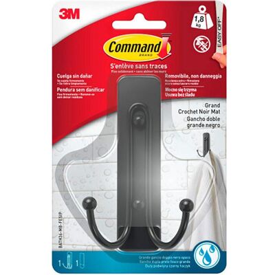3M Klebehaken + Klebenagel, Command double hook, large, matte black, 1 unit + 2 strips, max 1.8 kg 3M Klebehaken + Klebenagel, Command double hook, large, matte black, 1 unit + 2 strips, max 1.8 kg