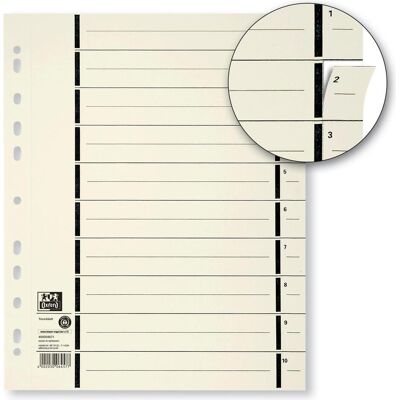 Elba, Ordner Zubehör, Trennblätter mit Perforation, DIN A4 Überbreite aus Kraftkarton, 230 g-qm, schwarzer Linienaufdruck Elba, Ordner Zubehör, Trennblätter mit Perforation, DIN A4 Überbreite aus Kraftkarton, 230 g-qm, schwarzer Linienaufdruck