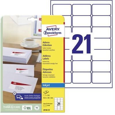 Avery Dennison, Etiketten, Etiquette d'adresse jet d'encre, 63,5 x 38,1 mm, blanc Avery Dennison, Etiketten, Etiquette d'adresse jet d'encre, 63,5 x 38,1 mm, blanc
