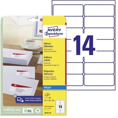 Avery Dennison, Etiketten, Etiquette d'adresse Jet d'encre, 99,1 x 38,1 mm, blanc Avery Dennison, Etiketten, Etiquette d'adresse Jet d'encre, 99,1 x 38,1 mm, blanc