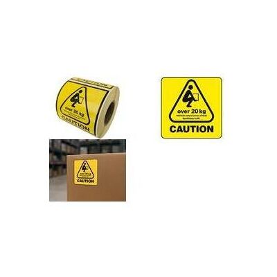 Rillprint, Etiketten, Hinweisetiketten CAUTION OVER 20 KG permanent klebend, Farbe: gelb / schwarz Rillprint, Etiketten, Hinweisetiketten CAUTION OVER 20 KG permanent klebend, Farbe: gelb / schwarz