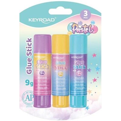 Keyroad, Klebestift, Klebestift Pastell PVP 9g 3St Keyroad, Klebestift, Klebestift Pastell PVP 9g 3St