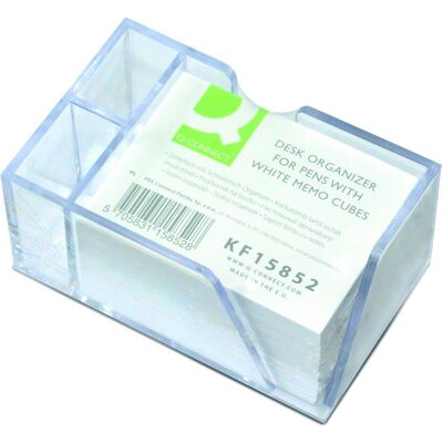 Q-Connect, Schreibtisch Accessoire, Schreibtischhalter für Stifte, mit weissen Notizzetteln, transparent Q-Connect, Schreibtisch Accessoire, Schreibtischhalter für Stifte, mit weissen Notizzetteln, transparent