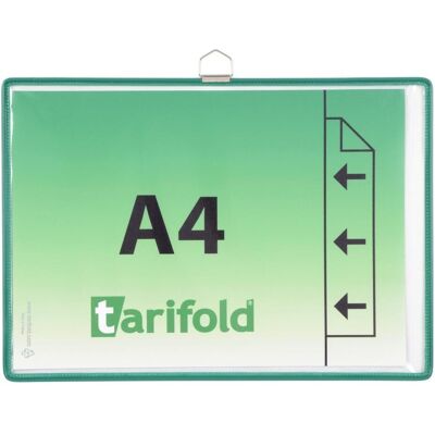 Tarifold, Informationsschild, 20 Sichttafeln mit 5 Aufsteckreitern DIN A4 quer grün, Öffnung oben Tarifold, Informationsschild, 20 Sichttafeln mit 5 Aufsteckreitern DIN A4 quer grün, Öffnung oben