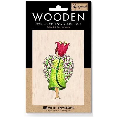 Cozywood, Grusskarte + Briefpapier, Holzkarte C6 + Umschlag Engel mit Blume Cozywood, Grusskarte + Briefpapier, Holzkarte C6 + Umschlag Engel mit Blume