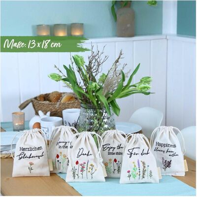 Papierdrachen, Geschenkverpackung, Ostern Leinensäckchen - 6er - Blümchen - Set 1 (6x) Papierdrachen, Geschenkverpackung, Ostern Leinensäckchen - 6er - Blümchen - Set 1 (6x)