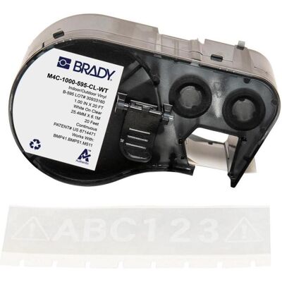 Brady, Etikettenrolle, M4C-1000-595-CL-WT, Vinyl, Weiss auf Transparent, 25.40 mm x 6.10 m, permanent, Endlos (25.40 mm) Brady, Etikettenrolle, M4C-1000-595-CL-WT, Vinyl, Weiss auf Transparent, 25.40 mm x 6.10 m, permanent, Endlos (25.40 mm)