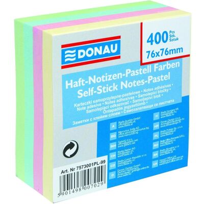 Donau, Haftnotiz, Selbstklebe-würfel, 76x76mm, 1x400 blatt, pastell (75 x 75 mm) Donau, Haftnotiz, Selbstklebe-würfel, 76x76mm, 1x400 blatt, pastell (75 x 75 mm)