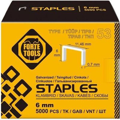 Forte tools, Büroklammer, STAPLES 53 TYPE 6MM 5000PCS (5000x) Forte tools, Büroklammer, STAPLES 53 TYPE 6MM 5000PCS (5000x)