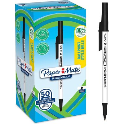 Paper Mate, Schreibstifte, Kugelschreiber Kilometrico Reycled M schwarz 50er Faltschachtel (50x) Paper Mate, Schreibstifte, Kugelschreiber Kilometrico Reycled M schwarz 50er Faltschachtel (50x)