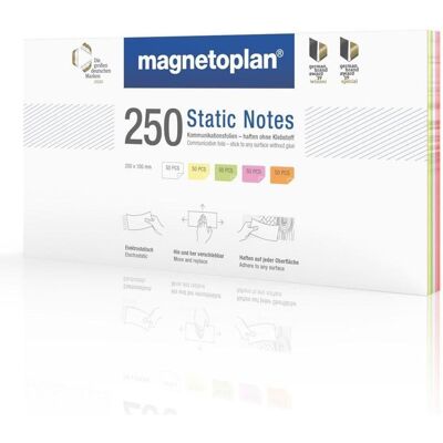 Magnetoplan, Zubehör Präsentieren, Haftnotiz Static Notes, 200x100 mm, 250 Stück sortiert Magnetoplan, Zubehör Präsentieren, Haftnotiz Static Notes, 200x100 mm, 250 Stück sortiert