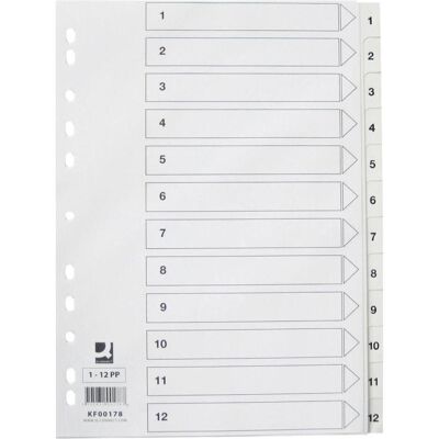 Q-Connect, Ordner Zubehör, Zahlenregister aus Kunststoff 1-12, A4, weiss Q-Connect, Ordner Zubehör, Zahlenregister aus Kunststoff 1-12, A4, weiss