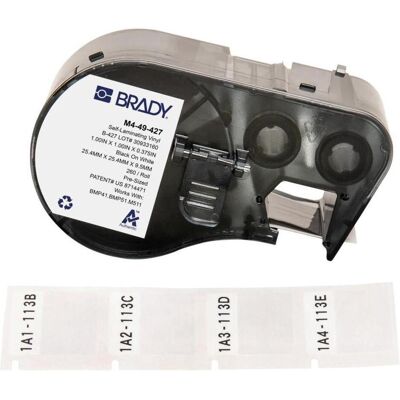 Brady, Etikettenrolle, M4-49-427, selbstlaminierendes Vinyl, Weiss/Transparent, 25.40 x 9.53(25.40) mm, permanent, f (25.40 mm) Brady, Etikettenrolle, M4-49-427, selbstlaminierendes Vinyl, Weiss/Transparent, 25.40 x 9.53(25.40) mm, permanent, f (25.40 mm)