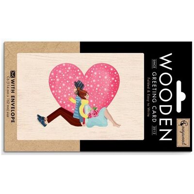 Cozywood, Grusskarte + Briefpapier, Holzkarte C6 + Umschlag Hochzeit Junges Herzpaar Cozywood, Grusskarte + Briefpapier, Holzkarte C6 + Umschlag Hochzeit Junges Herzpaar