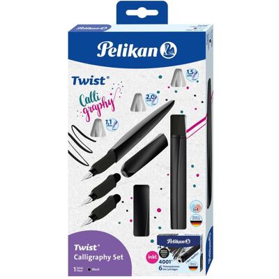 Pelikan Schreibstifte, Twist Calligraphy Füller für Rechts- und Linkshänder, Black, Feder 1,1mm, 1,5mm und 2,0mm (1x) Pelikan Schreibstifte, Twist Calligraphy Füller für Rechts- und Linkshänder, Black, Feder 1,1mm, 1,5mm und 2,0mm (1x)