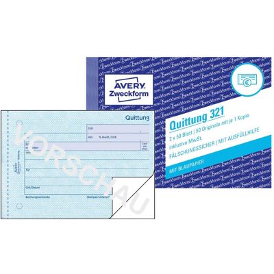 Avery Formular, Quittung inkl. MwSt. (50x) Avery Formular, Quittung inkl. MwSt. (50x)