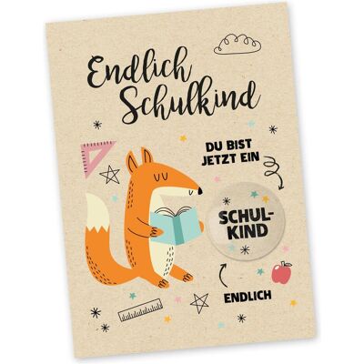 Papierdrachen, Grusskarte + Briefpapier, Postkarte mit Button - Fuchs Papierdrachen, Grusskarte + Briefpapier, Postkarte mit Button - Fuchs