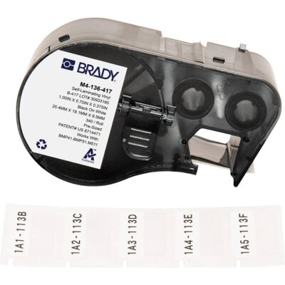 Brady, Etikettenrolle, M4-136-417, selbstlaminierendes Vinyl, Weiss/Transparent, 25.40 x 9.53(19.05) mm, permanent (70 mm) Brady, Etikettenrolle, M4-136-417, selbstlaminierendes Vinyl, Weiss/Transparent, 25.40 x 9.53(19.05) mm, permanent (70 mm)