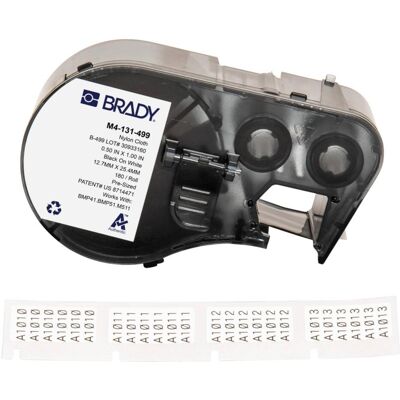 Brady, Etikettenrolle, M4-131-499, Nylongewebe, Schwarz auf weiss, 12.70 x 25.40 mm, permanent (180 E.) (12.70 mm) Brady, Etikettenrolle, M4-131-499, Nylongewebe, Schwarz auf weiss, 12.70 x 25.40 mm, permanent (180 E.) (12.70 mm)