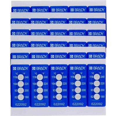 Brady, Etiketten, TIL-4-82C/180F, B-7511, Irreversible, temperaturanzeigende Etiketten, Polyester, Weiss auf Bl Brady, Etiketten, TIL-4-82C/180F, B-7511, Irreversible, temperaturanzeigende Etiketten, Polyester, Weiss auf Bl
