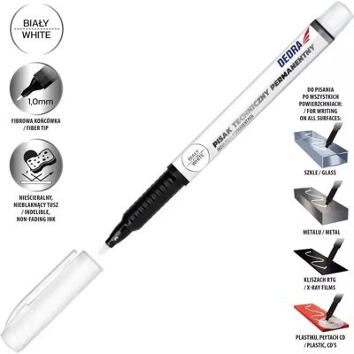 Dedra, Marker, Industrieller permanenter weisser Marker 1mm, 1 Stück (1x) Dedra, Marker, Industrieller permanenter weisser Marker 1mm, 1 Stück (1x)
