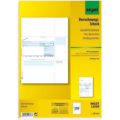 Sigel, Formular, 250 SEPA-Verrechnungsscheck Bankformulare ZV532 (250x) Sigel, Formular, 250 SEPA-Verrechnungsscheck Bankformulare ZV532 (250x)