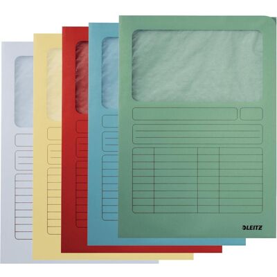 Leitz, Mappe, Sichtmappe, DIN A4, Karton, mit Sichtfenster, sortiert 160 g/qm, Oberteil mit beschriftbarem D (A4, 100x) Leitz, Mappe, Sichtmappe, DIN A4, Karton, mit Sichtfenster, sortiert 160 g/qm, Oberteil mit beschriftbarem D (A4, 100x)