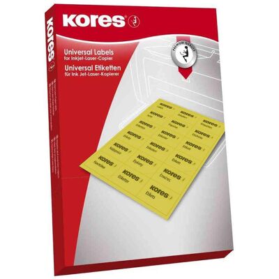 Kores, Etiketten, Universal-Etiketten, 70 x 42,3 mm, gelb, 100 Blatt ohne Rand Kores, Etiketten, Universal-Etiketten, 70 x 42,3 mm, gelb, 100 Blatt ohne Rand