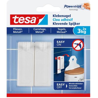 tesa, Klebehaken + Klebenagel, Klebenagel für Fliesen & Metall, 3kg Halteleistung, spurlos ablösbar & wiederverwendbar, 4 Nägel tesa, Klebehaken + Klebenagel, Klebenagel für Fliesen & Metall, 3kg Halteleistung, spurlos ablösbar & wiederverwendbar, 4 Nägel