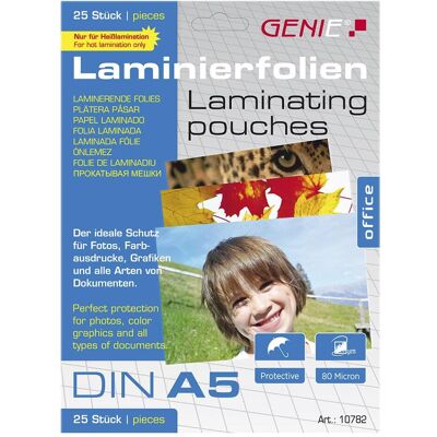 Genie, Laminierfolie, Laminierfolien DIN (A5, 25 Stk., 80 µm) Genie, Laminierfolie, Laminierfolien DIN (A5, 25 Stk., 80 µm)