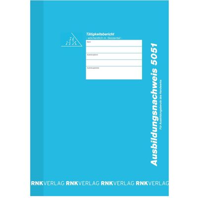 Rnk, Formular, Berichtsheft Ausbildungsnachweis wöchentlich 6 Monate DIN A4 30 Bl. (30x) Rnk, Formular, Berichtsheft Ausbildungsnachweis wöchentlich 6 Monate DIN A4 30 Bl. (30x)