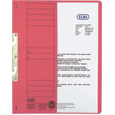 Elba, Mappe, Einhakhefter aus Karton, rot, kaufmännische Heftung halber Vorderdeckel, gepackt zu 50 Stück (A4, 50x) Elba, Mappe, Einhakhefter aus Karton, rot, kaufmännische Heftung halber Vorderdeckel, gepackt zu 50 Stück (A4, 50x)