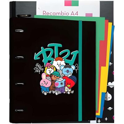 BT21, Ordner, - A4-Ordner aus der Street Mood-Kollektion mit Blättern (4 Ringe, Gummiband) (A4, 1 Stk.) BT21, Ordner, - A4-Ordner aus der Street Mood-Kollektion mit Blättern (4 Ringe, Gummiband) (A4, 1 Stk.)
