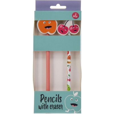 Bleistift, Graue Schulstifte mit Radiergummi im Obst-Design, 2 Stück. (2x) Bleistift, Graue Schulstifte mit Radiergummi im Obst-Design, 2 Stück. (2x)