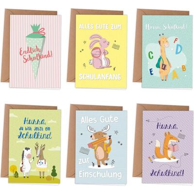 Papierdrachen, Grusskarte + Briefpapier, 6 Glückwunschkarten mit Umschlag - zur Einschulung (6 Stk.) Papierdrachen, Grusskarte + Briefpapier, 6 Glückwunschkarten mit Umschlag - zur Einschulung (6 Stk.)