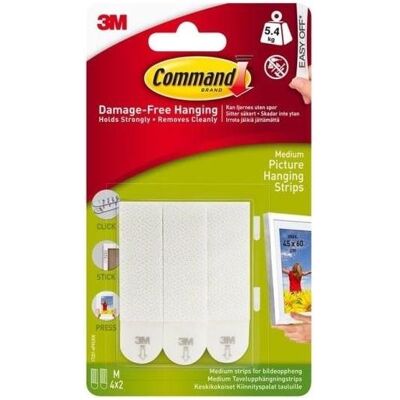 3M Fotokleber + Posterkleber, Command Strips White Medium 4 Sets 17204WHI-4 3M Fotokleber + Posterkleber, Command Strips White Medium 4 Sets 17204WHI-4