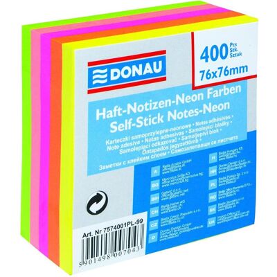 Donau, Haftnotiz, Selbstklebe-würfel, 76x76mm, 1x400 blatt, neon (75 x 75 mm) Donau, Haftnotiz, Selbstklebe-würfel, 76x76mm, 1x400 blatt, neon (75 x 75 mm)