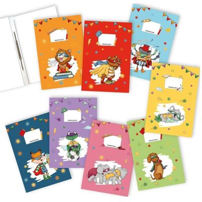 Papierdrachen, Mappe, 8 Schnellhefter aus Karton – DIN A4 – Superhelden Tiere (8x) Papierdrachen, Mappe, 8 Schnellhefter aus Karton – DIN A4 – Superhelden Tiere (8x)