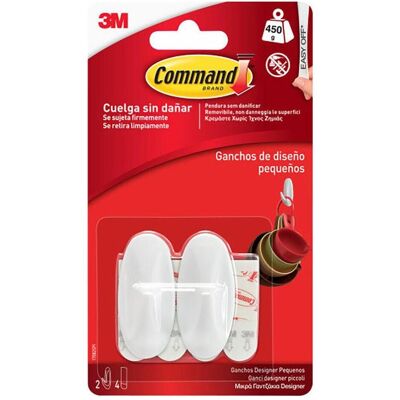Command Weiße Klebehaken - 2 Kleine Kleiderbügel - 4 Streifen - 450g Command Weiße Klebehaken - 2 Kleine Kleiderbügel - 4 Streifen - 450g