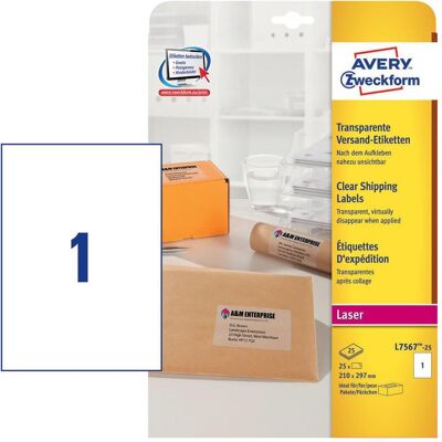 Avery Etiketten, L7567-25 Druckeretikett Transparent Avery Etiketten, L7567-25 Druckeretikett Transparent