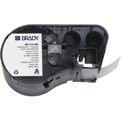 Brady, Etikettenrolle, M5-113-490, FreezerBondz(TM), Polyester, Schwarz auf weiss, 38.10 x 55.88 mm, permanent (140 Brady, Etikettenrolle, M5-113-490, FreezerBondz(TM), Polyester, Schwarz auf weiss, 38.10 x 55.88 mm, permanent (140