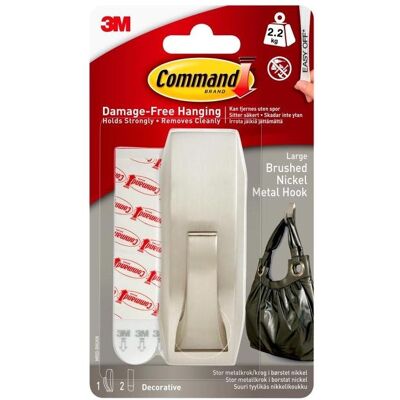 3M Klebehaken + Klebenagel, Command Modern Reflections stor metalkrog i børstet nikkel M 3M Klebehaken + Klebenagel, Command Modern Reflections stor metalkrog i børstet nikkel M