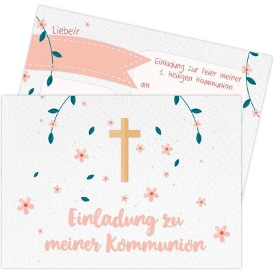 Papierdrachen, Grusskarte + Briefpapier, Einladungskarten zur Kommunion - Blumen Kreuz (12 Stk.) Papierdrachen, Grusskarte + Briefpapier, Einladungskarten zur Kommunion - Blumen Kreuz (12 Stk.)