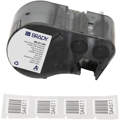 Brady, Etikettenrolle, M5-97-488, Polyester, Schwarz auf weiss, 22.86 x 22.86 mm, permanent(280 E.) (22.86 mm) Brady, Etikettenrolle, M5-97-488, Polyester, Schwarz auf weiss, 22.86 x 22.86 mm, permanent(280 E.) (22.86 mm)