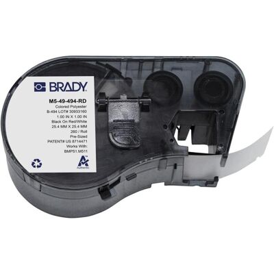 Brady, Etikettenrolle, M5-49-494-RD, Polyester, Schwarz auf Rot/Weiss, glänzend, 25,40 x 25,40 mm, permanent (260 E. Brady, Etikettenrolle, M5-49-494-RD, Polyester, Schwarz auf Rot/Weiss, glänzend, 25,40 x 25,40 mm, permanent (260 E.